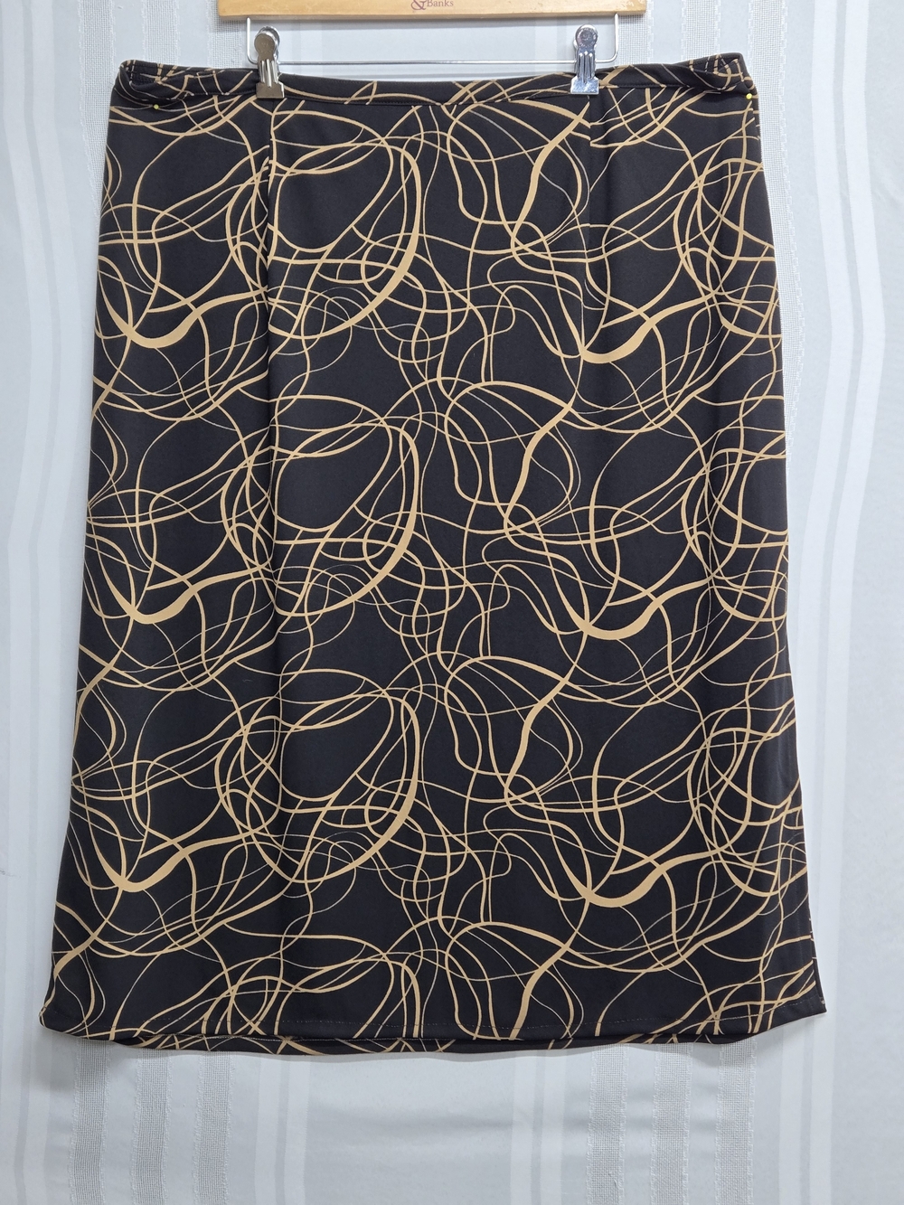 GIIRGIO FORTINI PLUS COLLEXTION Black /Tan Abstract Print A-Line Skirt SZ 22/24W